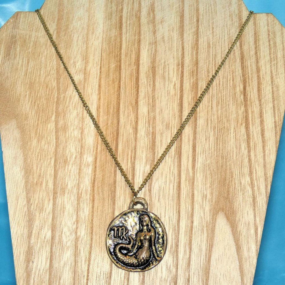 Vintage Virgo Zodiac Necklace Astrology Mermaid August September VIERGE French - Picture 3 of 5